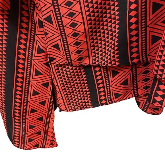 DENIM 24/7 Womens Top Plus Size 32W Coral Red Black Tunic Blouse Aztec Boho - Picture 8 of 13